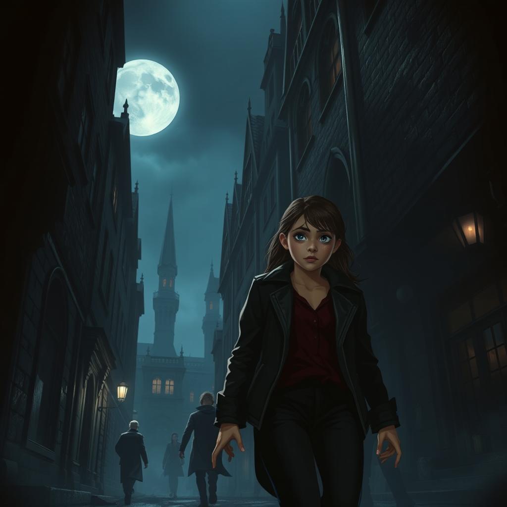 A young adult girl investigating a vampire city