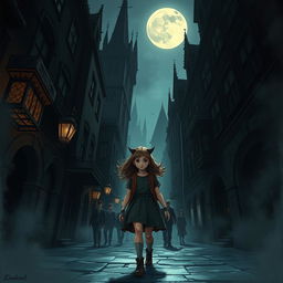 A young adult girl investigating a vampire city