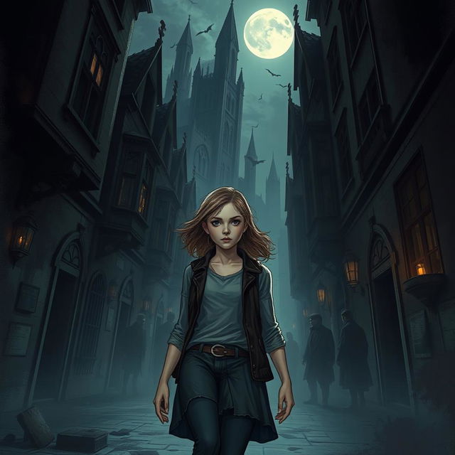 A young adult girl investigating a vampire city