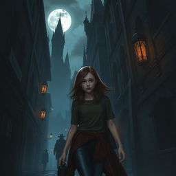 A young adult girl investigating a vampire city