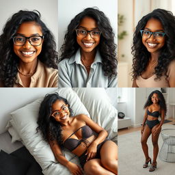 Create a series of realistic images of a beautiful black girl with the same face