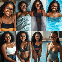 Create a series of realistic images of a beautiful black girl with the same face