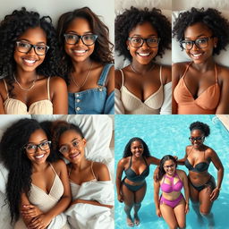 Create a series of realistic images of a beautiful black girl with the same face, along with her sister