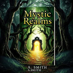 Create a captivating e-book cover featuring a mystical forest with ancient trees and a hidden path leading to a glowing portal