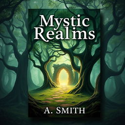 Create a captivating e-book cover featuring a mystical forest with ancient trees and a hidden path leading to a glowing portal