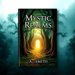 Create a captivating e-book cover featuring a mystical forest with ancient trees and a hidden path leading to a glowing portal