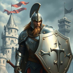 Create an image of a human male paladin wearing a helmet