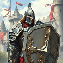 Create an image of a human male paladin wearing a helmet