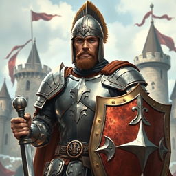 Create an image of a human male paladin wearing a helmet