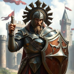 Create an image of a human male paladin wearing a great helm