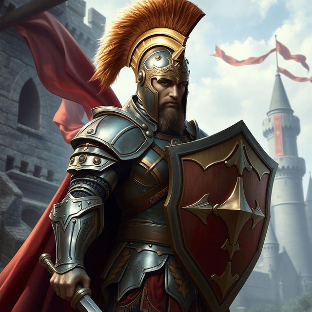 Create an image of a human male paladin wearing a great helm