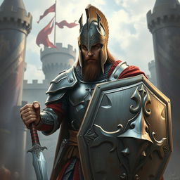 Create an image of a human male paladin wearing a great helm