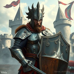 Create an image of a human male paladin wearing a great helm