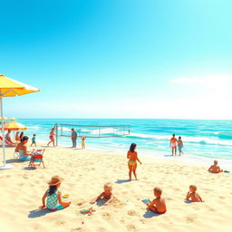 Generate a colorful and vibrant image of a sunny day at the beach