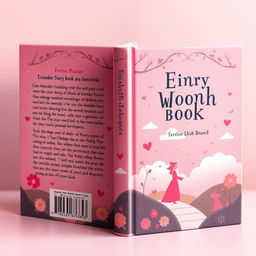 Create a whimsical book cover with a predominantly pink color scheme