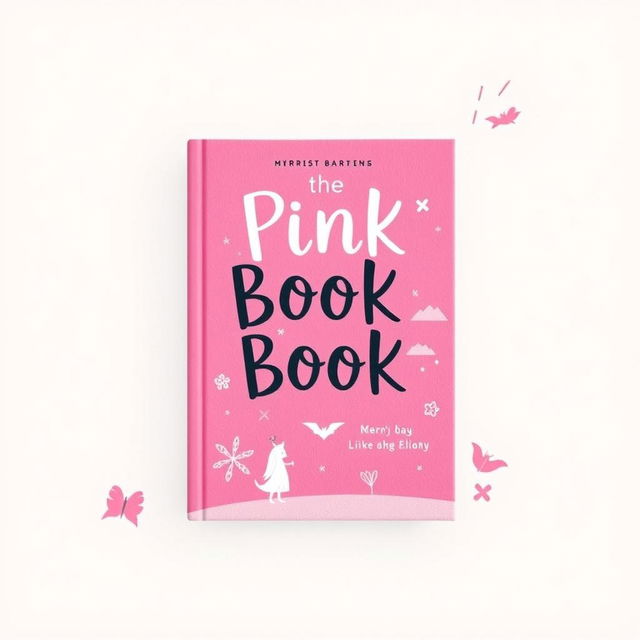 Create a whimsical book cover with a predominantly pink color scheme