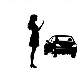 The outline of a girl waving goodbye to a car driving away