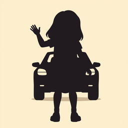 The outline of a girl waving goodbye to a car driving away