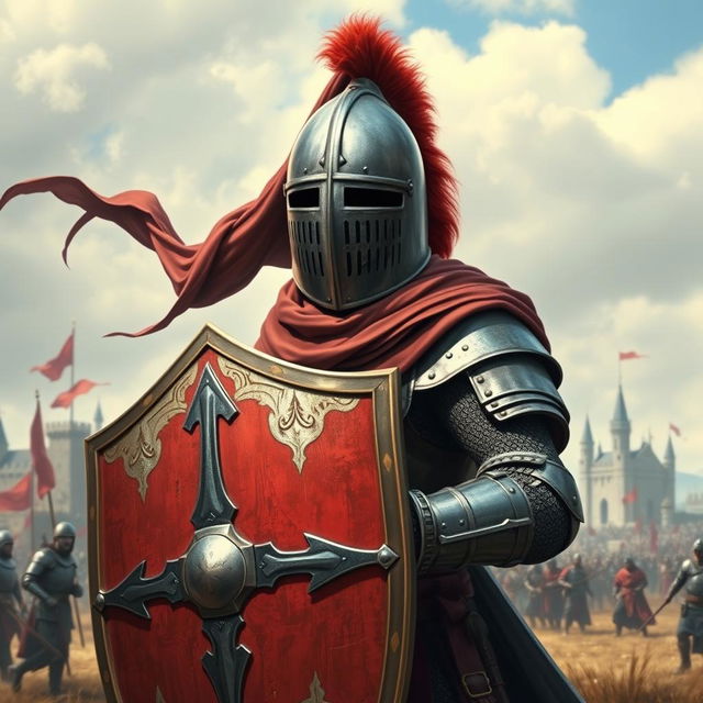 Create an image of a knight wearing a bucket helm