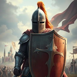 Create an image of a knight wearing a bucket helm