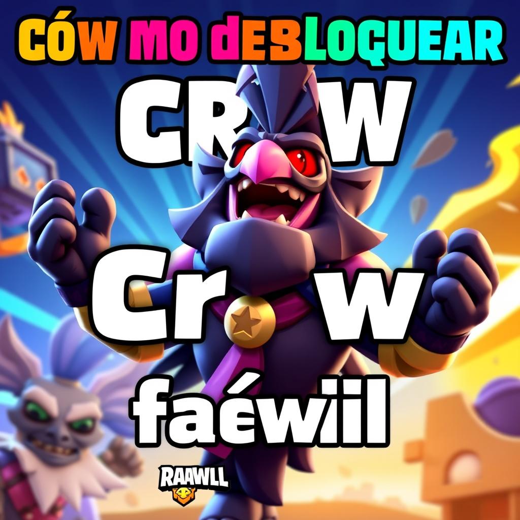 A YouTube thumbnail showing the text 'Cómo desbloquear a Crow en Brawl Stars fácil' with vibrant colors and exciting graphics