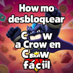 A YouTube thumbnail showing the text 'Cómo desbloquear a Crow en Brawl Stars fácil' with vibrant colors and exciting graphics