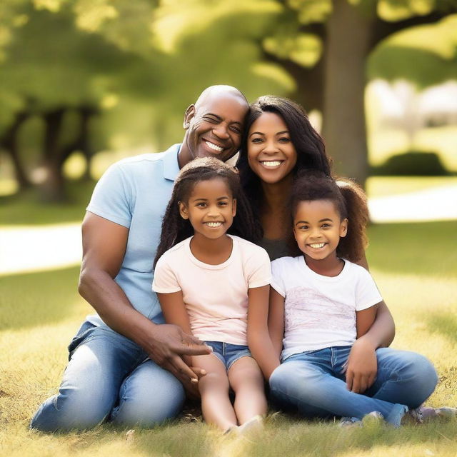 Create a heartwarming image featuring a diverse family enjoying a day together