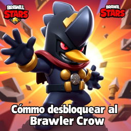 A vibrant YouTube thumbnail showing the character Crow from the game Brawl Stars