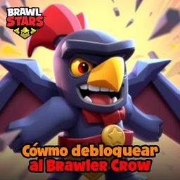 A vibrant YouTube thumbnail showing the character Crow from the game Brawl Stars