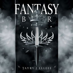 Create a fantasy book cover featuring a black and white misty background