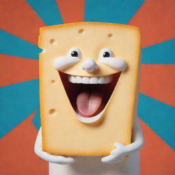 A caricature of a cheese named Caseoh, happily nibbling on a piece of cheese that looks just like itself, set against a vibrant, joyful background