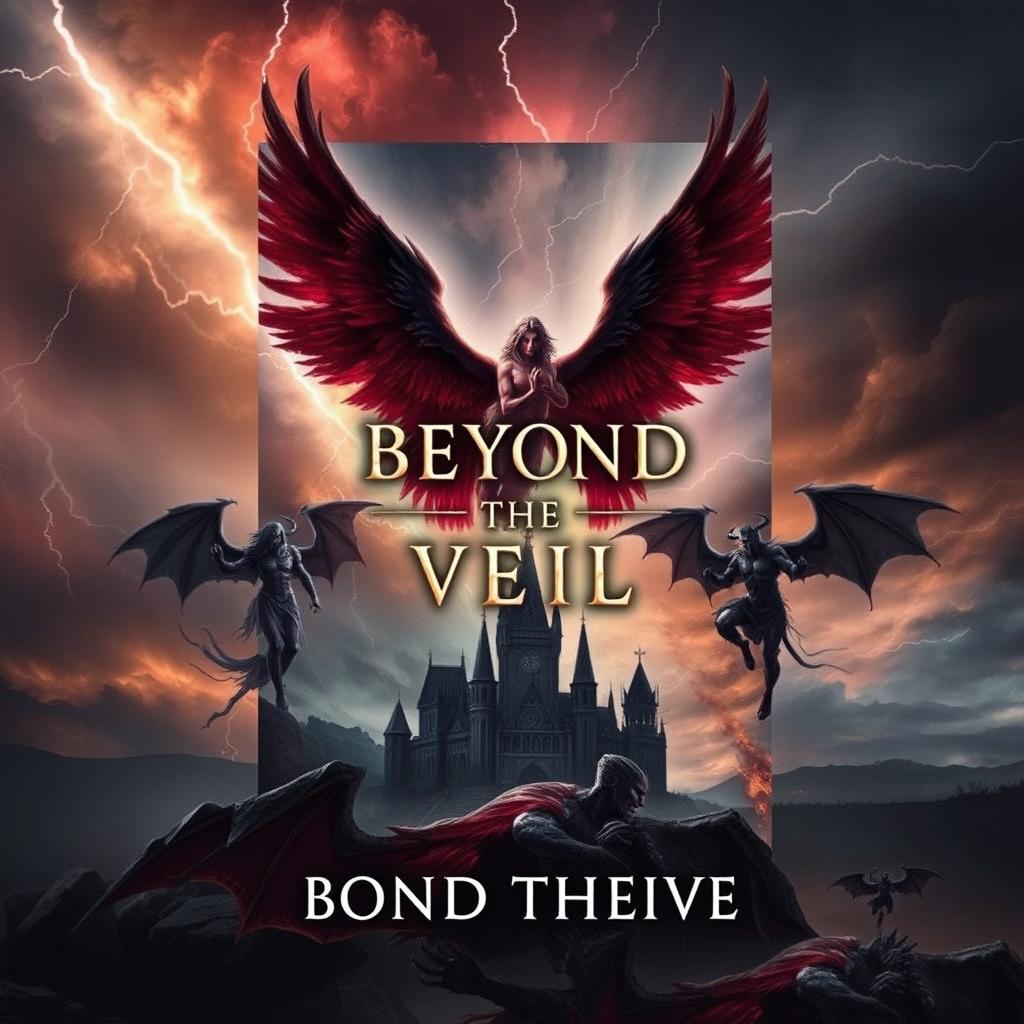 Create a book cover for a dark fantasy novel titled 'Beyond the Veil