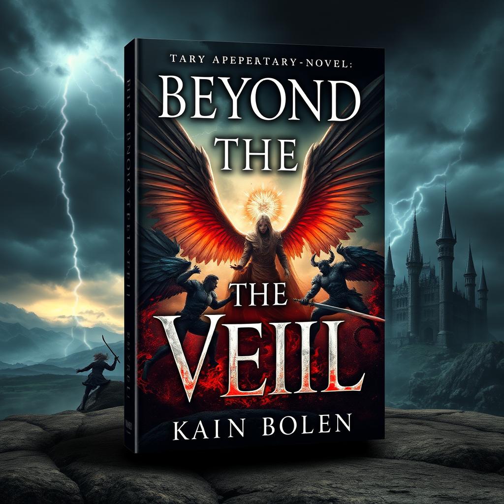 Create a book cover for a dark fantasy novel titled 'Beyond the Veil