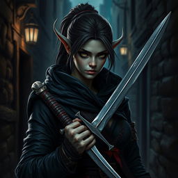 Create a portrait of a female orcish rogue