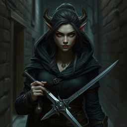 Create a portrait of a female orcish rogue