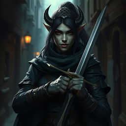 Create a portrait of a female orcish rogue