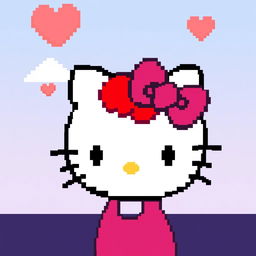 Create a pixel art image of Hello Kitty with red hair