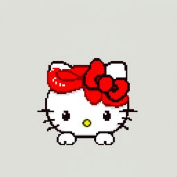 Create a pixel art image of Hello Kitty with red hair