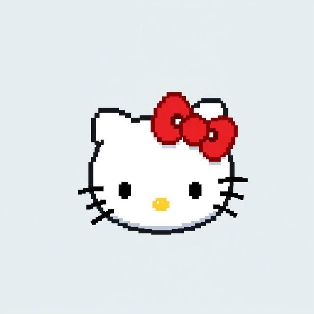 Create a pixel art image of Hello Kitty with red hair