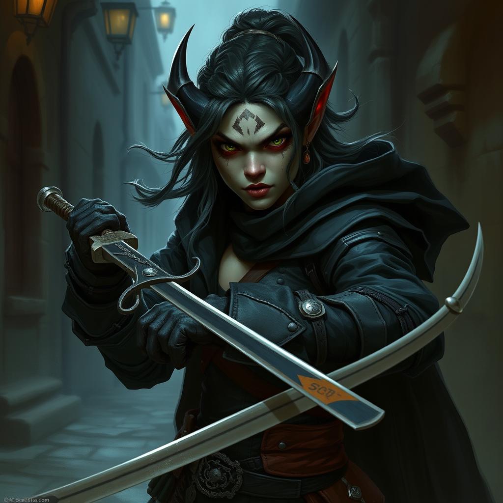 Create a detailed portrait of a female orcish rogue