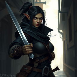 Create a detailed portrait of a female orcish rogue