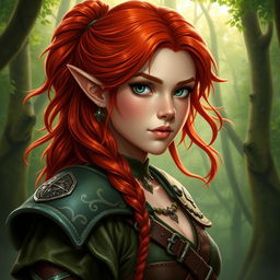 Create a detailed portrait of a female halfling druid