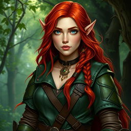 Create a detailed portrait of a female halfling druid