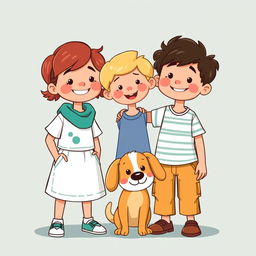 An image for children depicting two kids, one wealthy and one poor, along with a small dog