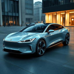 A cutting-edge electric luxury long wheelbase sedan, featuring a sleek and elongated design with a glossy finish