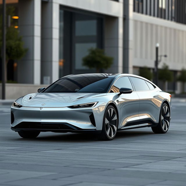 A cutting-edge electric luxury long wheelbase sedan, featuring a sleek and elongated design with a glossy finish