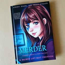 A book cover featuring a girl with neck-length brown hair and a blue streak, looking determined