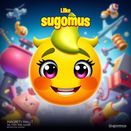 Create a vibrant and eye-catching film poster featuring a new emoji character called 'sugomus'