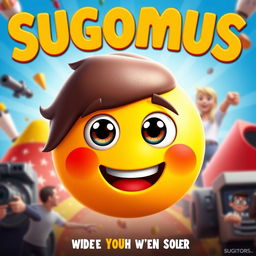 Create a vibrant and eye-catching film poster featuring a new emoji character called 'sugomus'