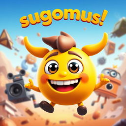 Create a vibrant and eye-catching film poster featuring a new emoji character called 'sugomus'